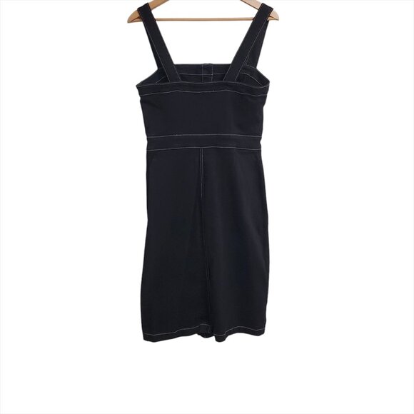 Reformation Roxanna Denim Dress 6 Black Button Down Straps Pockets - Picture 4 of 14